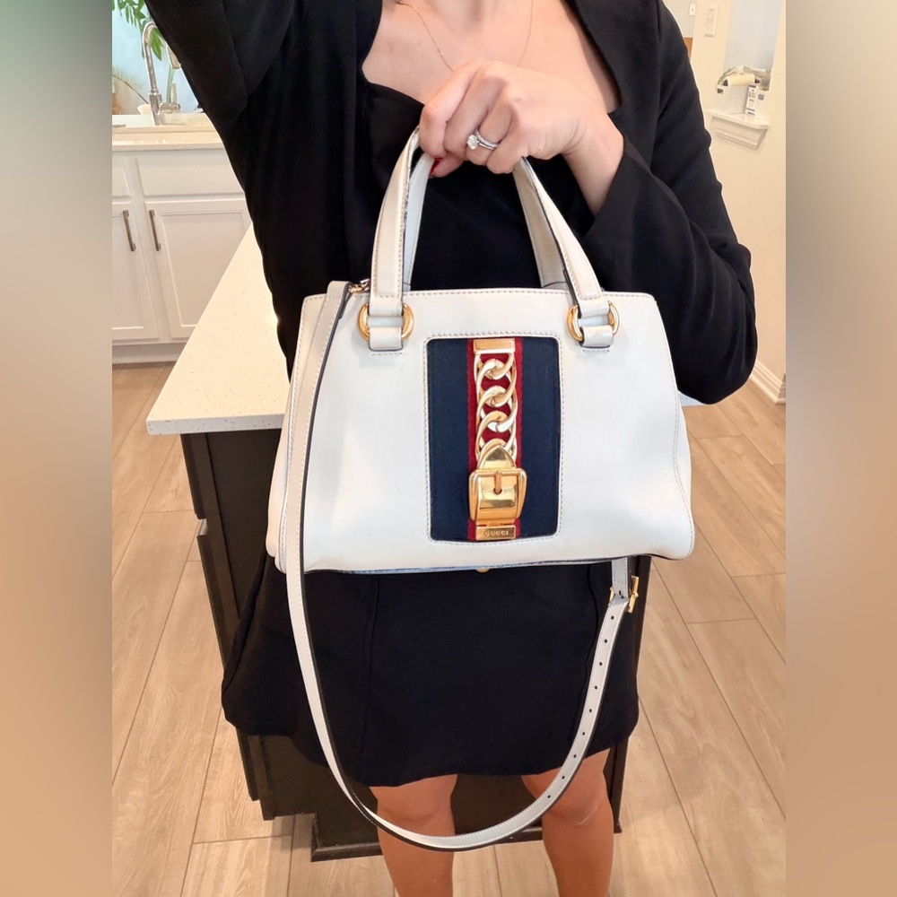 Auth GUCCI Small Sherry Line Sylvie Top Handle Crossbody Bag